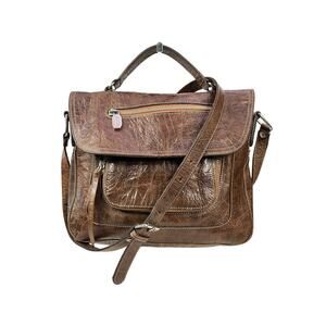 Prune Brown Leather Crossbody Bag Flap Front Zip Pockets Argentina